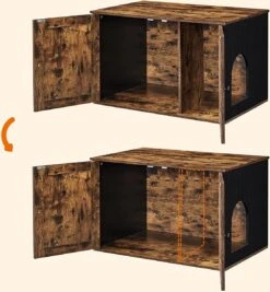 Meubelexpert Kattenhuis Voor Kattenbak - Met Deuren - Vintage - Bruinzwart - PCL002X02 -Kattenbenodigdheden Winkel 1110x1200 1