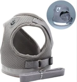 Merkloos Verstelbaar Kattentuigje Reflecterend - Kattenharnas - Kattentuig Met Looplijn - Grijs - Maat S