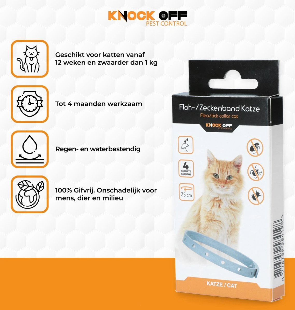 Knock Off Vlooien-tekenband – 100% Natuurlijke Vlooienbestrijding - Zonder Schadelijke Pesticiden Of Gif – Effectief Tot 4 Maanden – Nederlands- En Franstalige Handleiding – Regen- En Waterbestendig - Geschikt Voor Katten – 35 Cm 4 Knock Off Vlooien-tekenband – 100% Natuurlijke Vlooienbestrijding - Zonder Schadelijke Pesticiden Of Gif – Effectief Tot 4 Maanden – Nederlands- En Franstalige Handleiding – Regen- En Waterbestendig - Geschikt Voor Katten – 35 Cm - Afbeelding 2