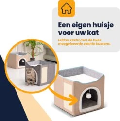 MIRO Katten Huis - Kattenhuizen - Kattenhok - Kattenmand - Dierenhuis - Opvouwbaar - Met Krabmat - Abrikoos -Kattenbenodigdheden Winkel 1194x1200 10