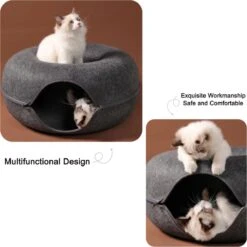 Merkloos A.K.A. Kattentunnel En Kattenmand In-1 – Kattenspeelgoed Speeltunnel Kattenhuis – Kattenhol Rond Kattenspeeltjes - Cat Cave Donut - Antraciet Vilt -Kattenbenodigdheden Winkel 1198x1200 8