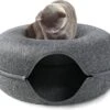 Merkloos A.K.A. Kattentunnel En Kattenmand In-1 – Kattenspeelgoed Speeltunnel Kattenhuis – Kattenhol Rond Kattenspeeltjes - Cat Cave Donut - Antraciet Vilt -Kattenbenodigdheden Winkel 1200x1019