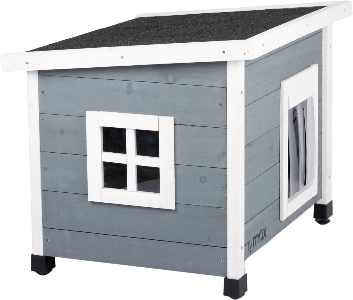 MyMax Kattenhuis - Hout - Openslaand Bitumen Dak - Kattenhuis Voor Buiten - Kattenhok - Kattenhuisje Hout - Grijs - 57*45*43CM 6 MyMax Kattenhuis - Hout - Openslaand Bitumen Dak - Kattenhuis Voor Buiten - Kattenhok - Kattenhuisje Hout - Grijs - 57*45*43CM - Afbeelding 4