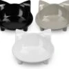 Navaris Voerbakjes Voor Katten - Set Van 3 Voer- En Waterbakken - Met Kattenkopjes Vorm - Antislip - Etensbakjes In Grijs, Wit En Zwart -Kattenbenodigdheden Winkel 1200x1047
