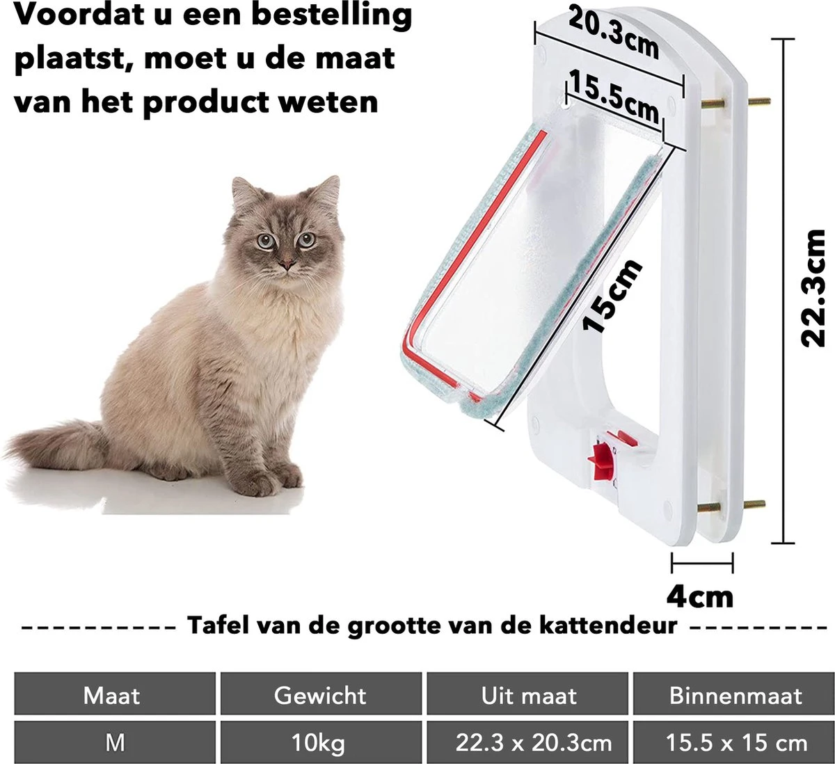 DOWO® - Kattenklep - Kattenluik - Kattenluikje - 4-weg Huisdierklep, Eenvoudige Installatie Kattendeur Huisdierendeur Aan De Muur, Houten Deur, Upvc Binnendeur, Baksteenwanden, Houten Deuren (M - Buitenmaat 20x22 Cm) 5 DOWO® - Kattenklep - Kattenluik - Kattenluikje - 4-weg Huisdierklep, Eenvoudige Installatie Kattendeur Huisdierendeur Aan De Muur, Houten Deur, Upvc Binnendeur, Baksteenwanden, Houten Deuren (M - Buitenmaat 20x22 Cm) - Afbeelding 3