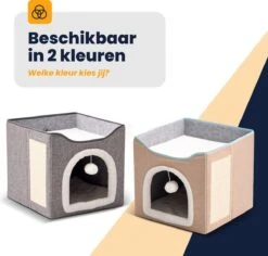 MIRO Katten Huis - Kattenhuizen - Kattenhok - Kattenmand - Dierenhuis - Opvouwbaar - Met Krabmat - Abrikoos -Kattenbenodigdheden Winkel 1200x1148 4