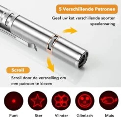 DOWO® - Laserpen - USB Oplaadbaar - Kattenspeeltjes - 7 Verschillende Standen - Laserlampje - RVS Zilver - Laser Pointer -Kattenbenodigdheden Winkel 1200x1161 3