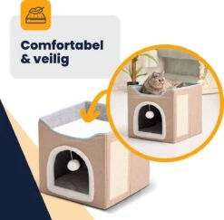 MIRO Katten Huis - Kattenhuizen - Kattenhok - Kattenmand - Dierenhuis - Opvouwbaar - Met Krabmat - Abrikoos -Kattenbenodigdheden Winkel 1200x1181 3