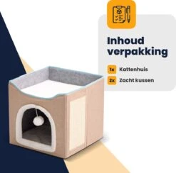 MIRO Katten Huis - Kattenhuizen - Kattenhok - Kattenmand - Dierenhuis - Opvouwbaar - Met Krabmat - Abrikoos -Kattenbenodigdheden Winkel 1200x1183 3