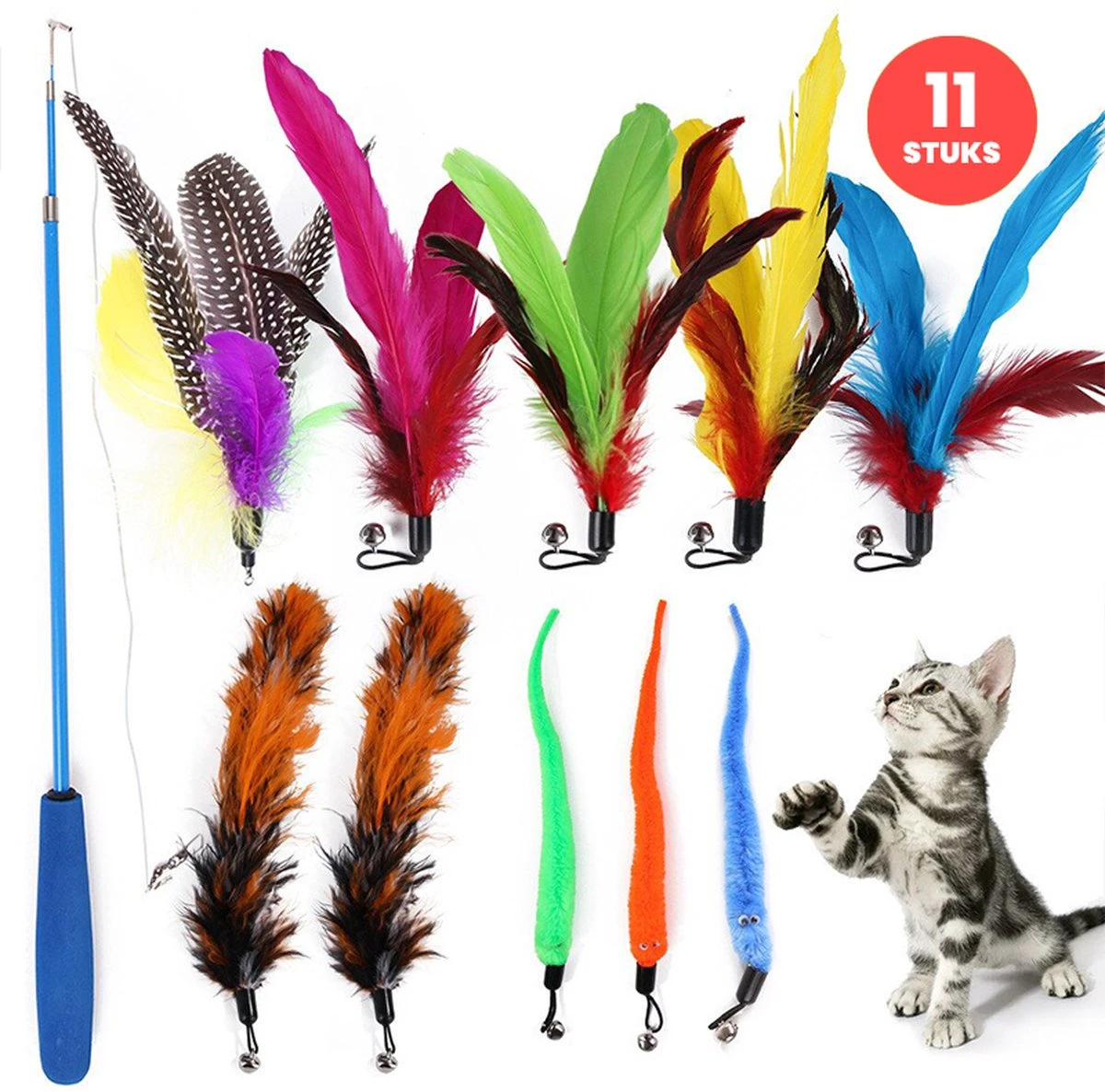 Merkloos Kattenhengel Met 10 Opzetstukjes - Kat Speelhengel Met Veren - Speelgoed Hengel Voor Katten – Kittenspeeltjes Met Veer – Kattenspeelgoed – Katten Speeltjes 3 Merkloos Kattenhengel Met 10 Opzetstukjes - Kat Speelhengel Met Veren - Speelgoed Hengel Voor Katten – Kittenspeeltjes Met Veer – Kattenspeelgoed – Katten Speeltjes