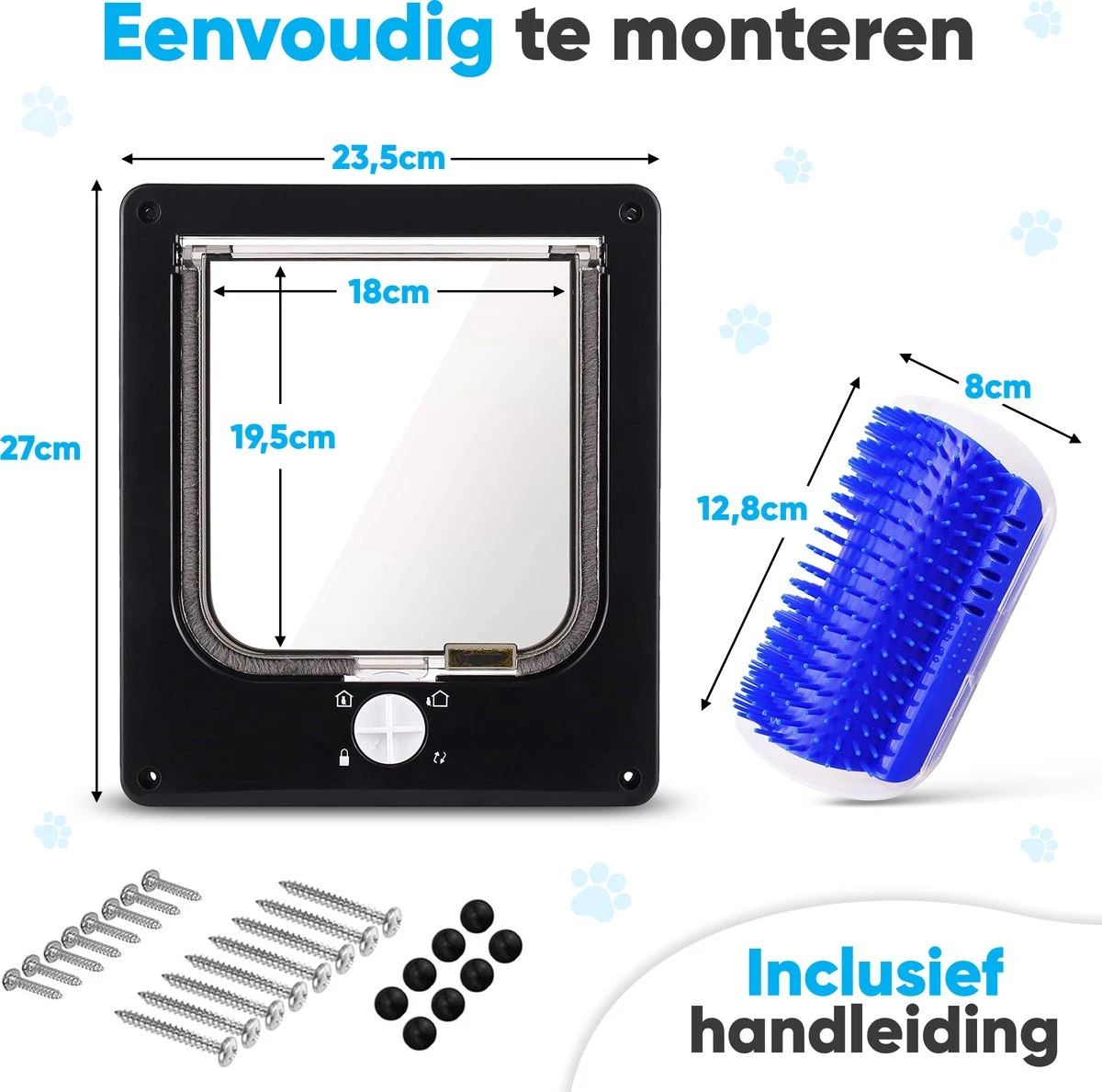 BFreshPets Kattenluik + Massageborstel - Met Tunnel - 4 Vergrendelingsstanden - Weersbestendig - Maat L - Zwart - 27 X 24 Cm 4 BFreshPets Kattenluik + Massageborstel - Met Tunnel - 4 Vergrendelingsstanden - Weersbestendig - Maat L - Zwart - 27 X 24 Cm - Afbeelding 2