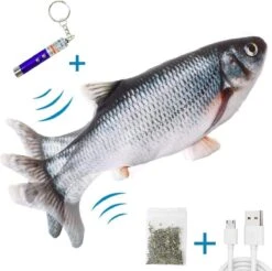 TwinQ Dansende Vis - Bewegende Vis Met Kattenkruid - Kattenspeeltjes - USB Oplaadbaar - Speelgoed Voor Katten - Incl. Kattenlampje