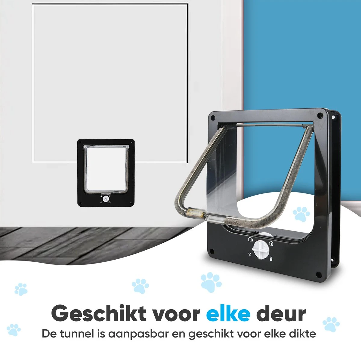 BFreshPets Kattenluik + Massageborstel - Met Tunnel - 4 Vergrendelingsstanden - Weersbestendig - Maat L - Zwart - 27 X 24 Cm 8 BFreshPets Kattenluik + Massageborstel - Met Tunnel - 4 Vergrendelingsstanden - Weersbestendig - Maat L - Zwart - 27 X 24 Cm - Afbeelding 6