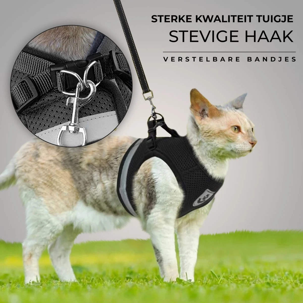 Ease Store Kattentuigje – Maat M – Met Looplijn – Kittentuigje – Dierentuigje – Hondentuigje – Reflecterend – Zwart 4 Ease Store Kattentuigje – Maat M – Met Looplijn – Kittentuigje – Dierentuigje – Hondentuigje – Reflecterend – Zwart - Afbeelding 2