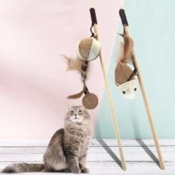 Katten Speeltjes Katten Speelgoed Kattenspeeltjes Katten Hengel Bal – Wit Bruin -Kattenbenodigdheden Winkel 1200x1200 428