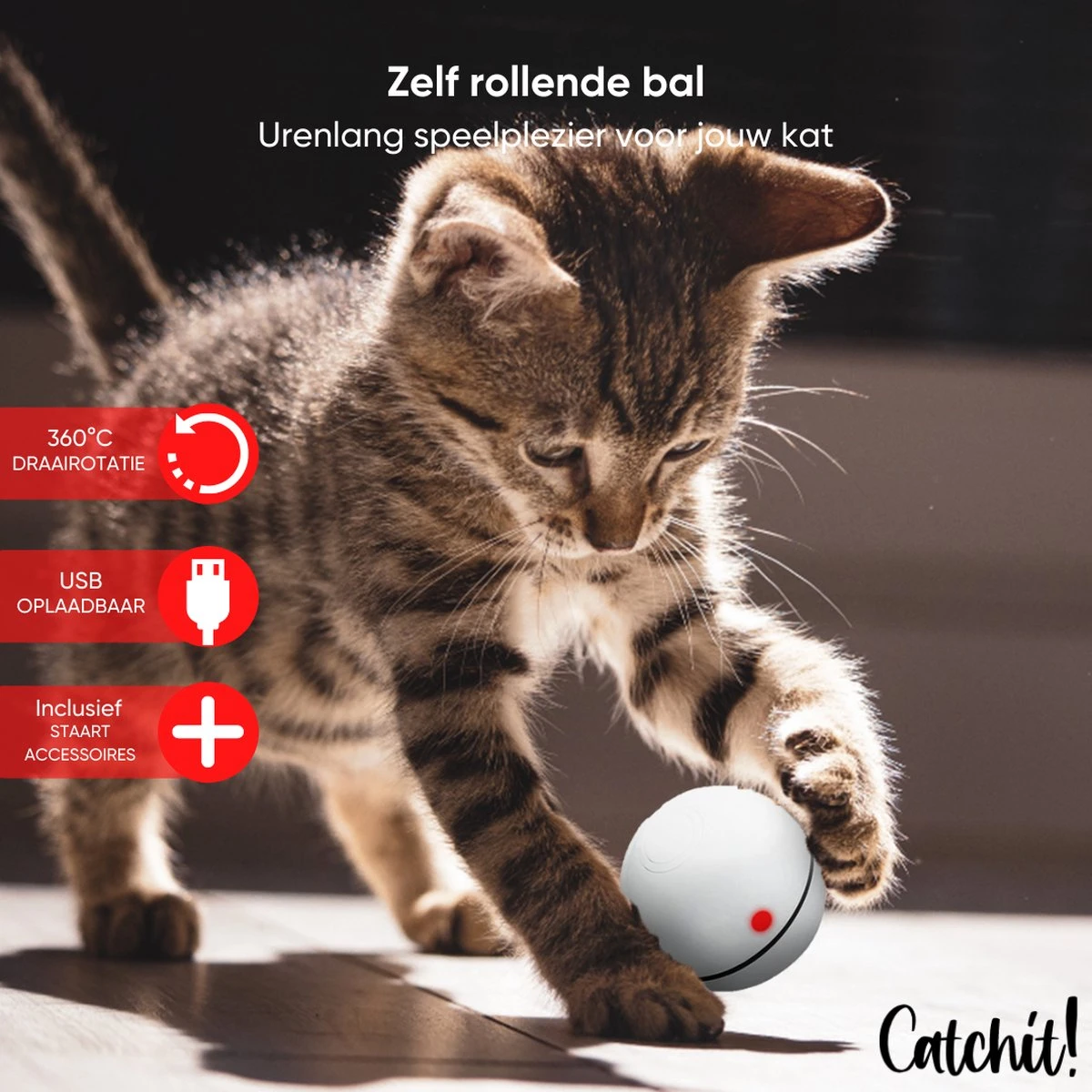 Catchit!® Interactieve Zelfrollende Bal Katten - Kattenspeeltjes - Inclusief USB Kabel En Staartjes - Kattenspeelgoed - Smart - Grijs 4 Catchit!® Interactieve Zelfrollende Bal Katten - Kattenspeeltjes - Inclusief USB Kabel En Staartjes - Kattenspeelgoed - Smart - Grijs - Afbeelding 2