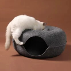 Merkloos A.K.A. Kattentunnel En Kattenmand In-1 – Kattenspeelgoed Speeltunnel Kattenhuis – Kattenhol Rond Kattenspeeltjes - Cat Cave Donut - Antraciet Vilt -Kattenbenodigdheden Winkel 1200x1200 575