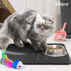 TEBJEN Kattenbakmat – Kattenbak Mat Grit Opvanger - Schoonloop Katten Mat – Dubbele Waterdichte Laag – Uitloopmat Kattenbak – Kattenbak Accessoires - Met Speelgoedmuisje En Schepje - 40x50cm -Kattenbenodigdheden Winkel 1200x1200 770