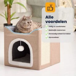 MIRO Katten Huis - Kattenhuizen - Kattenhok - Kattenmand - Dierenhuis - Opvouwbaar - Met Krabmat - Abrikoos -Kattenbenodigdheden Winkel 1200x1200 883