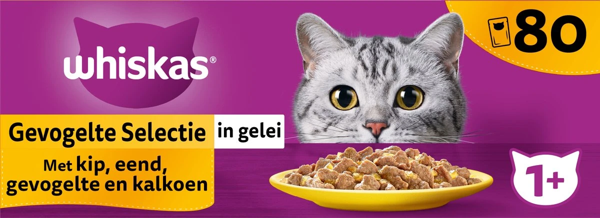Whiskas 1+ Natvoer - Gevogelte - Selectie In Gelei - Maaltijdzakjes 80 X 85 G 4 Whiskas 1+ Natvoer - Gevogelte - Selectie In Gelei - Maaltijdzakjes 80 X 85 G - Afbeelding 2