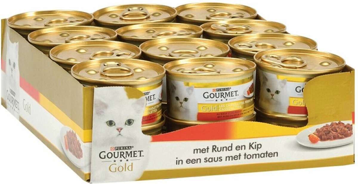 Gourmet Gold Cassolettes - Kattenvoer Natvoer - Rund En Kip In Een Saus Van Tomaat - 24 X 85 Gr 6 Gourmet Gold Cassolettes - Kattenvoer Natvoer - Rund En Kip In Een Saus Van Tomaat - 24 X 85 Gr - Afbeelding 4