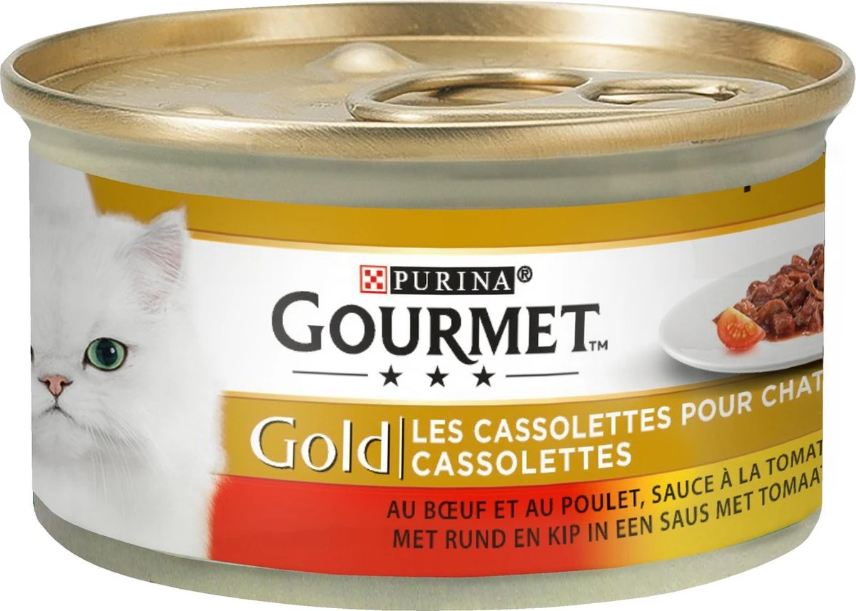 Gourmet Gold Cassolettes - Kattenvoer Natvoer - Rund En Kip In Een Saus Van Tomaat - 24 X 85 Gr 5 Gourmet Gold Cassolettes - Kattenvoer Natvoer - Rund En Kip In Een Saus Van Tomaat - 24 X 85 Gr - Afbeelding 3