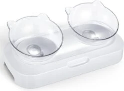 Behave Dubbele Voerbak - Drinkbak - Katten - Verstelbaar - Wit