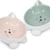 Navaris Voerbakjes Voor Katten - Set Van 2 Voer- En Waterbakken - Etensbak Van Keramiek - Met Antislip Voetjes - Kattenvorm - Roze/Groen -Kattenbenodigdheden Winkel 1200x882