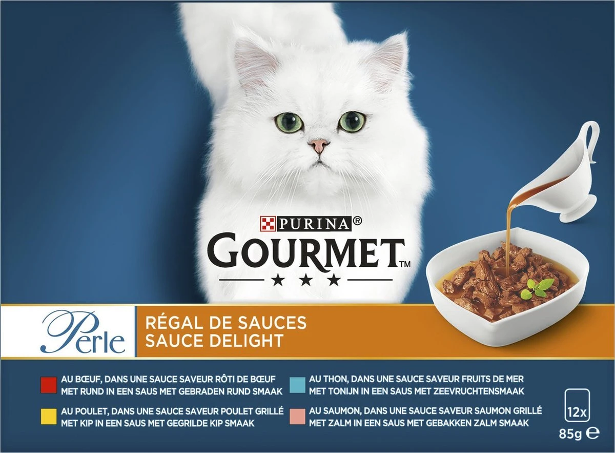 Gourmet Perle Sauce Delight - Kattenvoer Natvoer - Rund, Kip, Tonijn & Zalm - 48 X 85 Gr 7 Gourmet Perle Sauce Delight - Kattenvoer Natvoer - Rund, Kip, Tonijn & Zalm - 48 X 85 Gr - Afbeelding 5