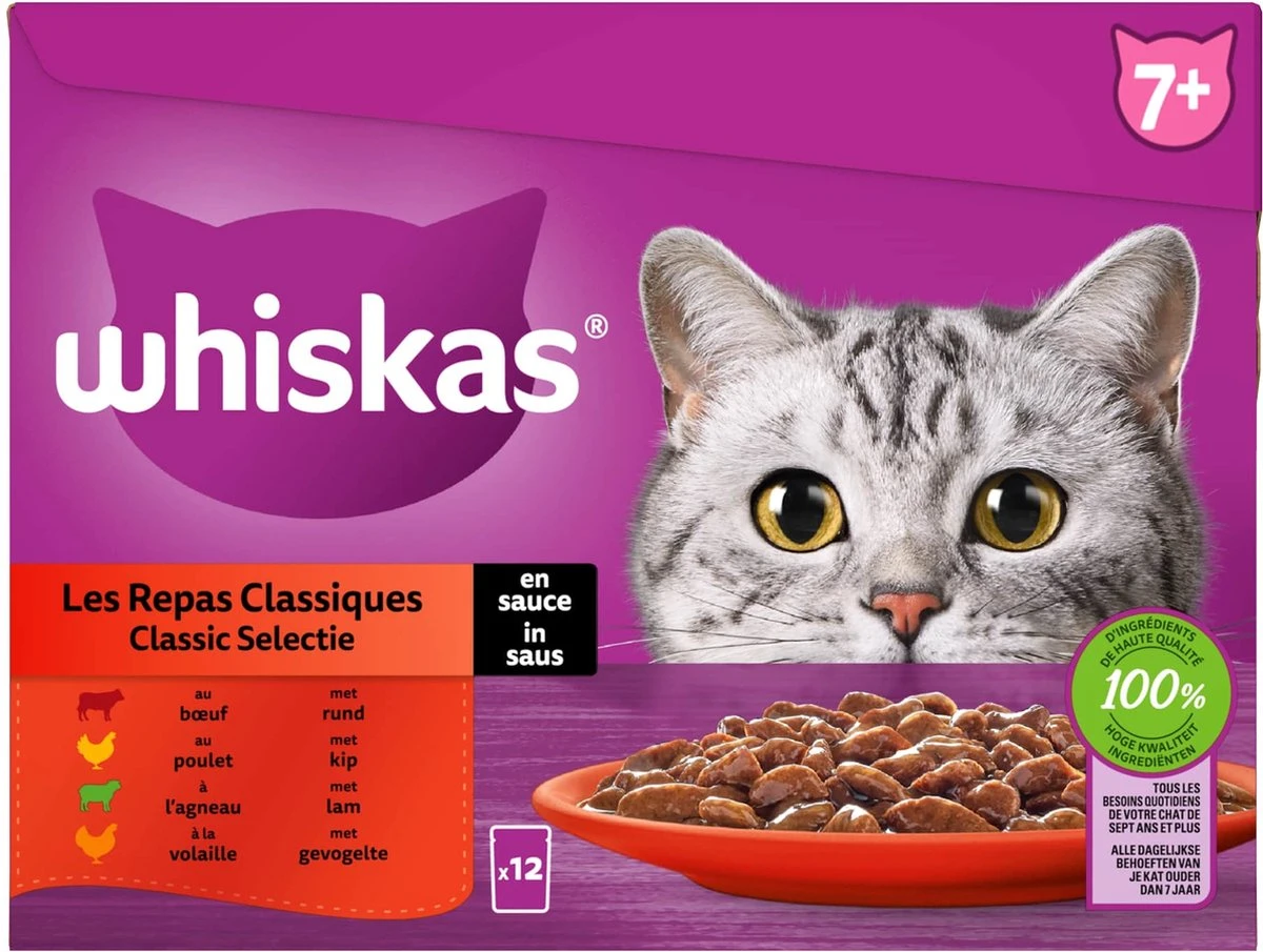 Whiskas 7+ Natvoer - Classic - Selectie In Saus - Maaltijdzakjes 48 X 85 G 5 Whiskas 7+ Natvoer - Classic - Selectie In Saus - Maaltijdzakjes 48 X 85 G - Afbeelding 3