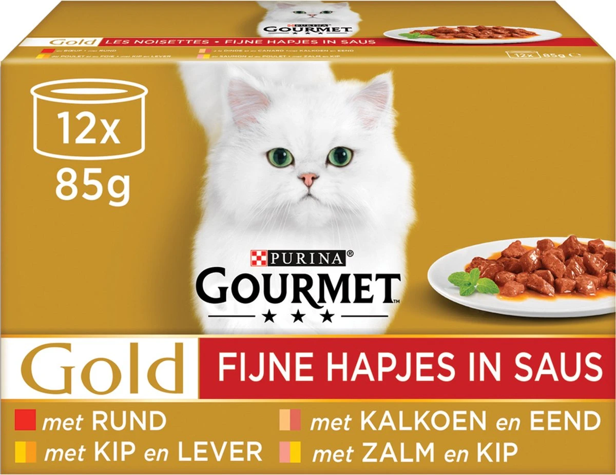 Gourmet Gold Fijne Hapjes In Saus - Kattenvoer Natvoer - Vis/Vlees - 96 X 85 Gr 4 Gourmet Gold Fijne Hapjes In Saus - Kattenvoer Natvoer - Vis/Vlees - 96 X 85 Gr - Afbeelding 2