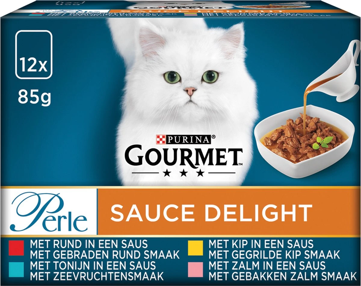 Gourmet Perle Sauce Delight - Kattenvoer Natvoer - Rund, Kip, Tonijn & Zalm - 48 X 85 Gr 3 Gourmet Perle Sauce Delight - Kattenvoer Natvoer - Rund, Kip, Tonijn & Zalm - 48 X 85 Gr