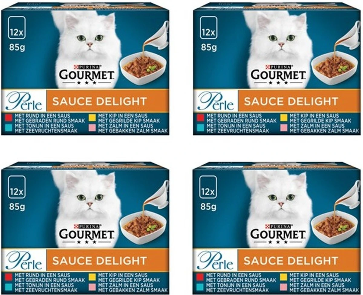 Gourmet Perle Sauce Delight - Kattenvoer Natvoer - Rund, Kip, Tonijn & Zalm - 48 X 85 Gr 4 Gourmet Perle Sauce Delight - Kattenvoer Natvoer - Rund, Kip, Tonijn & Zalm - 48 X 85 Gr - Afbeelding 2
