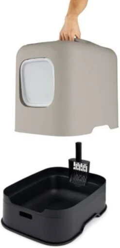 Rotho MyPet Biala Kattenbak Met Kap En Schepje / Gemaakt Van Gerecycled Plastic - Cappucino -Kattenbenodigdheden Winkel 584x1200