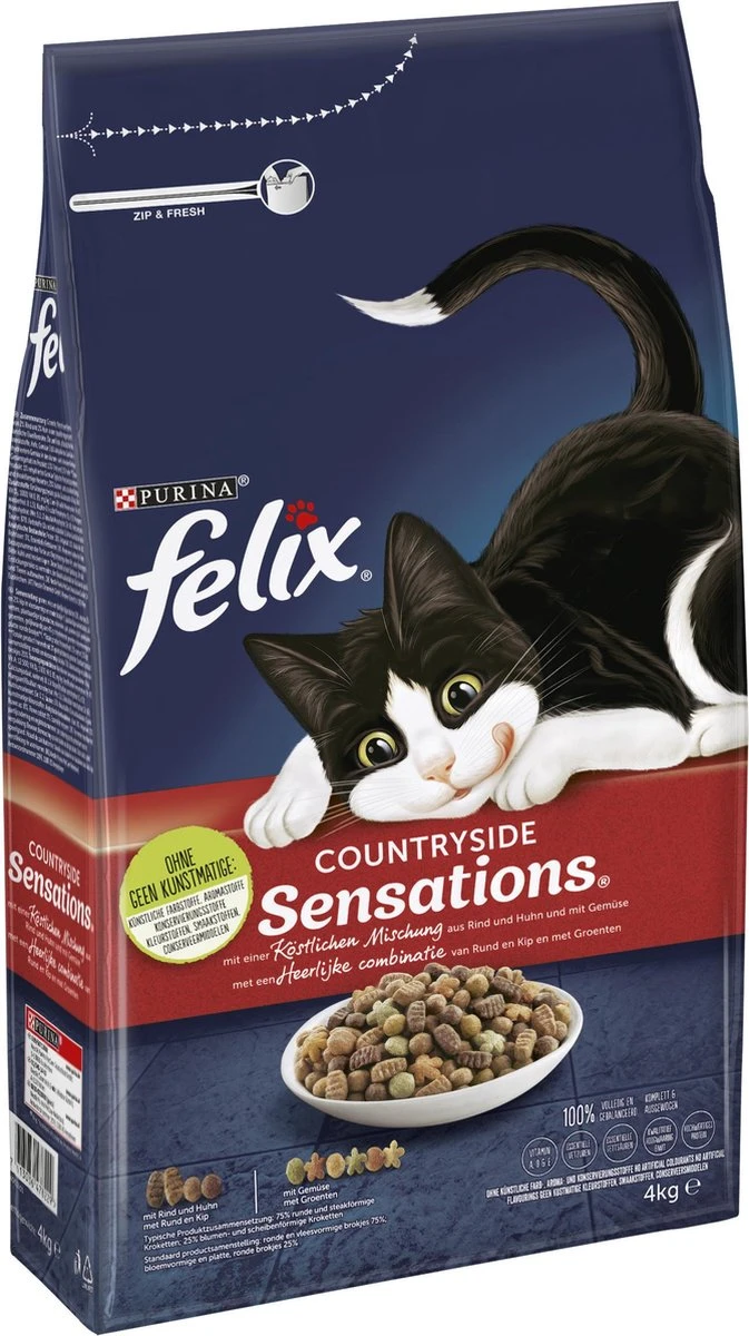 Felix Meaty Sensations - Katten Droogvoer - Rund, Kip & Groenten - 4kg 3 Felix Meaty Sensations - Katten Droogvoer - Rund, Kip & Groenten - 4kg