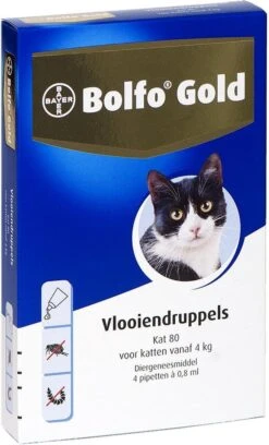 Bayer Bolfo Gold 80 Anti Vlooienmiddel - Kat - > 4 Kg - 4 Pipetten -Kattenbenodigdheden Winkel 726x1200
