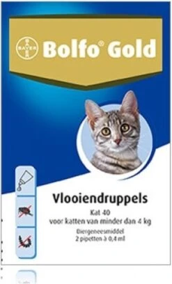 Bayer Bolfo Gold 40 Anti Vlooienmiddel - Kat - 0 Tot 4 Kg - 2 Pipetten -Kattenbenodigdheden Winkel 727x1200