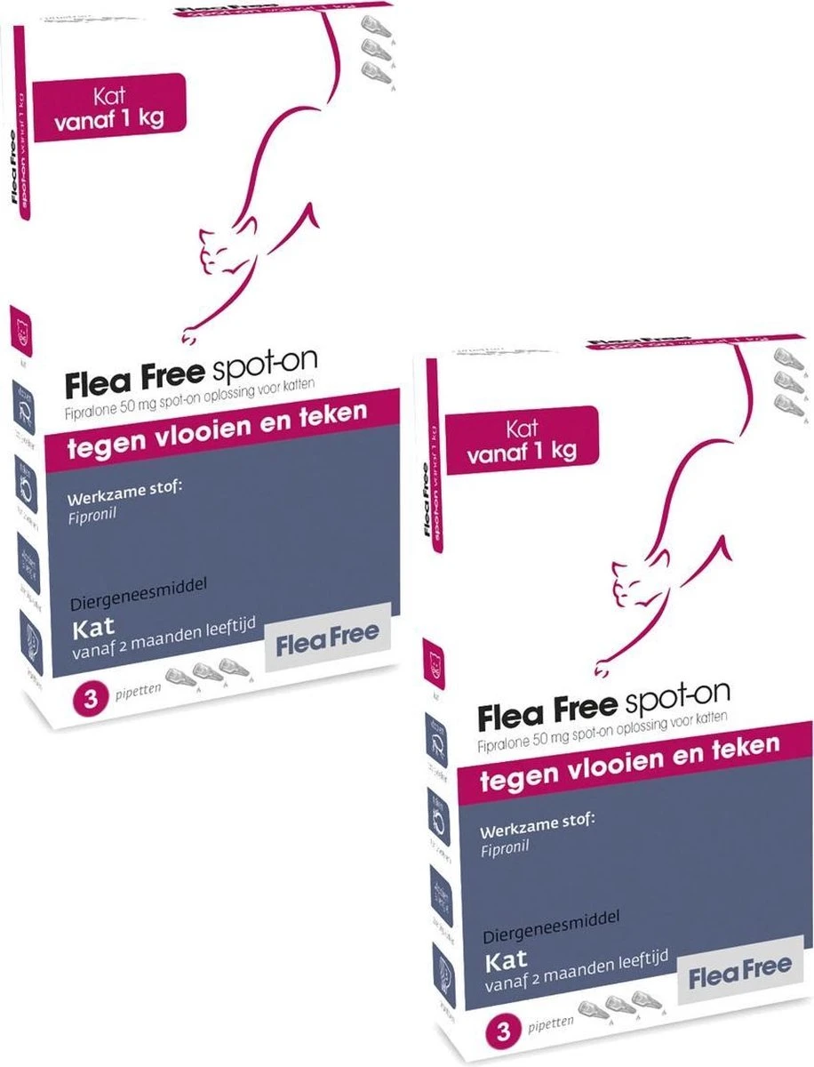 Flea Free Fipralone Spot-On Kat - Anti Vlooien En Tekenmiddel - 2 X 3 Pip 3 Flea Free Fipralone Spot-On Kat - Anti Vlooien En Tekenmiddel - 2 X 3 Pip